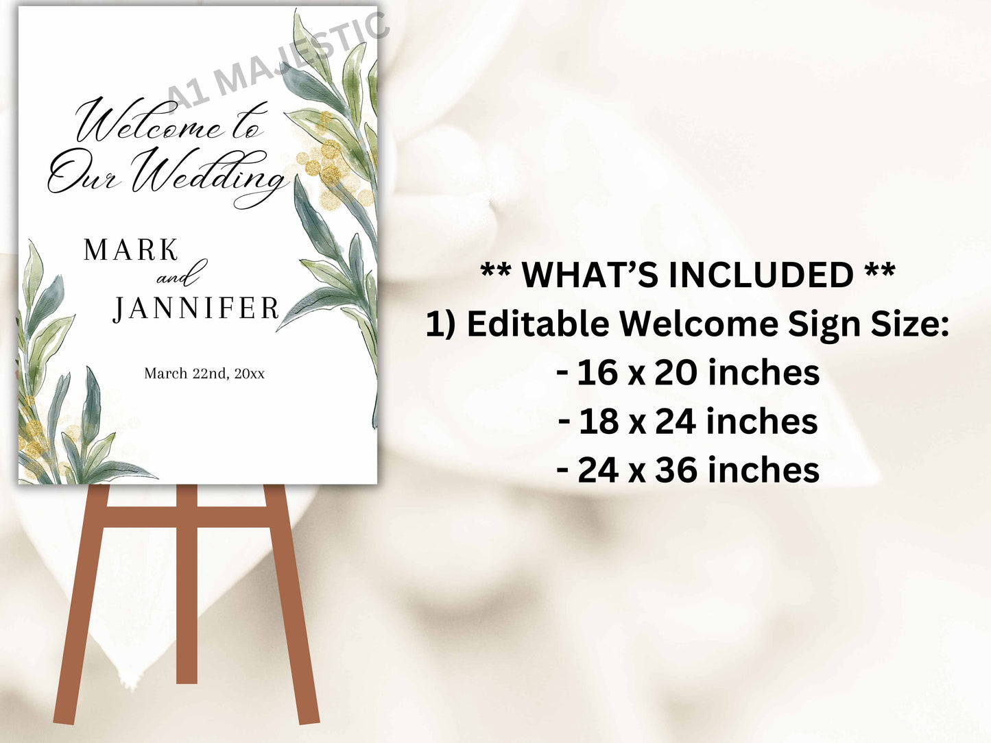 Greenery Watercolor Wedding Welcome Sign Template, Wedding Welcome Sign, Wedding signs, Welcome poster Template. WS12