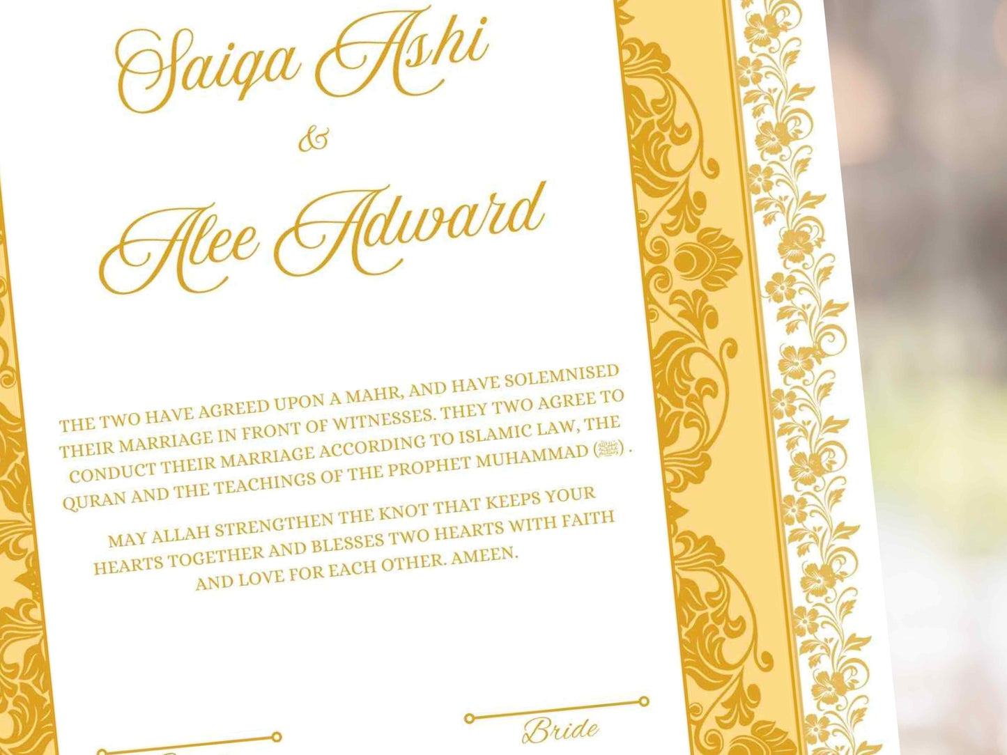 Nikkah Certificate Digital, Nikkah Contract,Customizable Digital Nikkah Certificate: Islamic Wedding Contract, Marriage Certificate. NN284