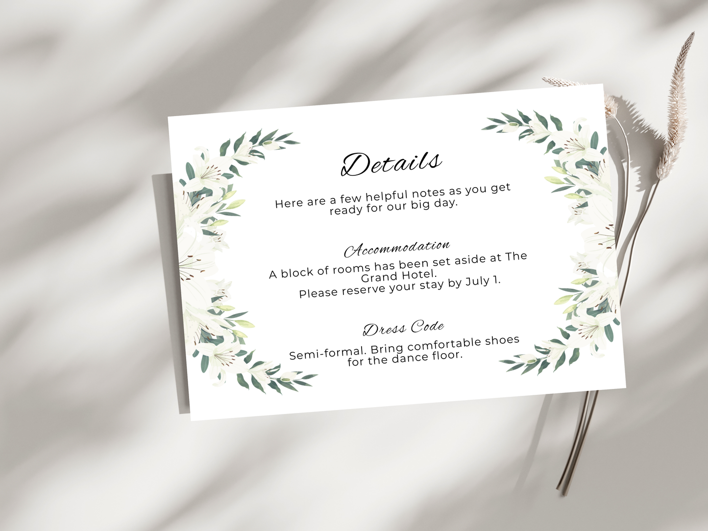 Wedding Invitation Set, RSVP, Wedding Invitation, Details, Editable, Template, WI247