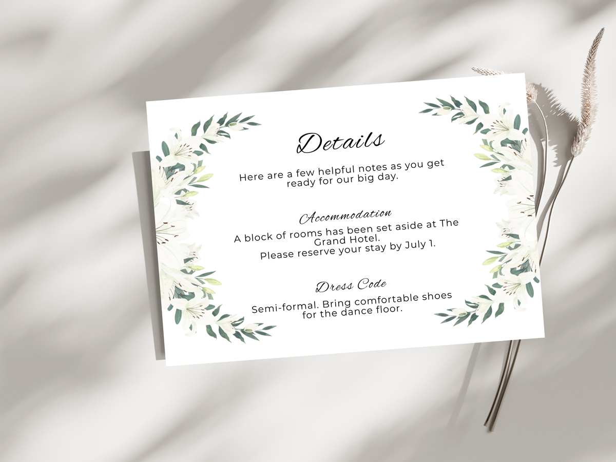 Wedding Invitation Set, RSVP, Wedding Invitation, Details, Editable, Template, WI247