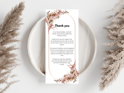 Boho Wedding Menu, Thank You, Table Cards (Editable Template) WI388