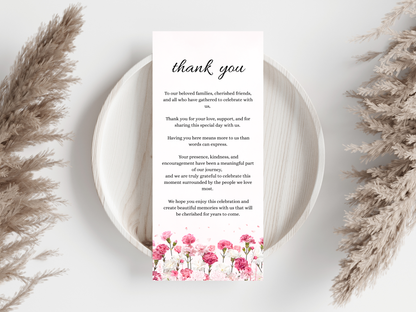 Wedding Reception Menu, thank you, table card, Instant Download MTC424
