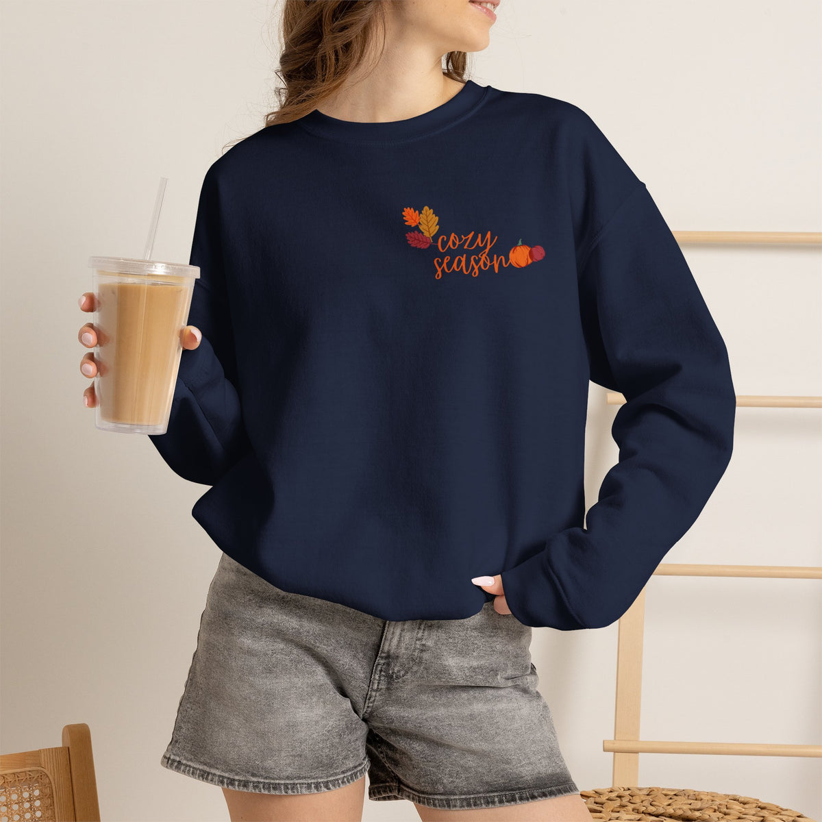 Crewneck Sweatshirt — Cozy Season Fall Leaves "Cozy Season" Design