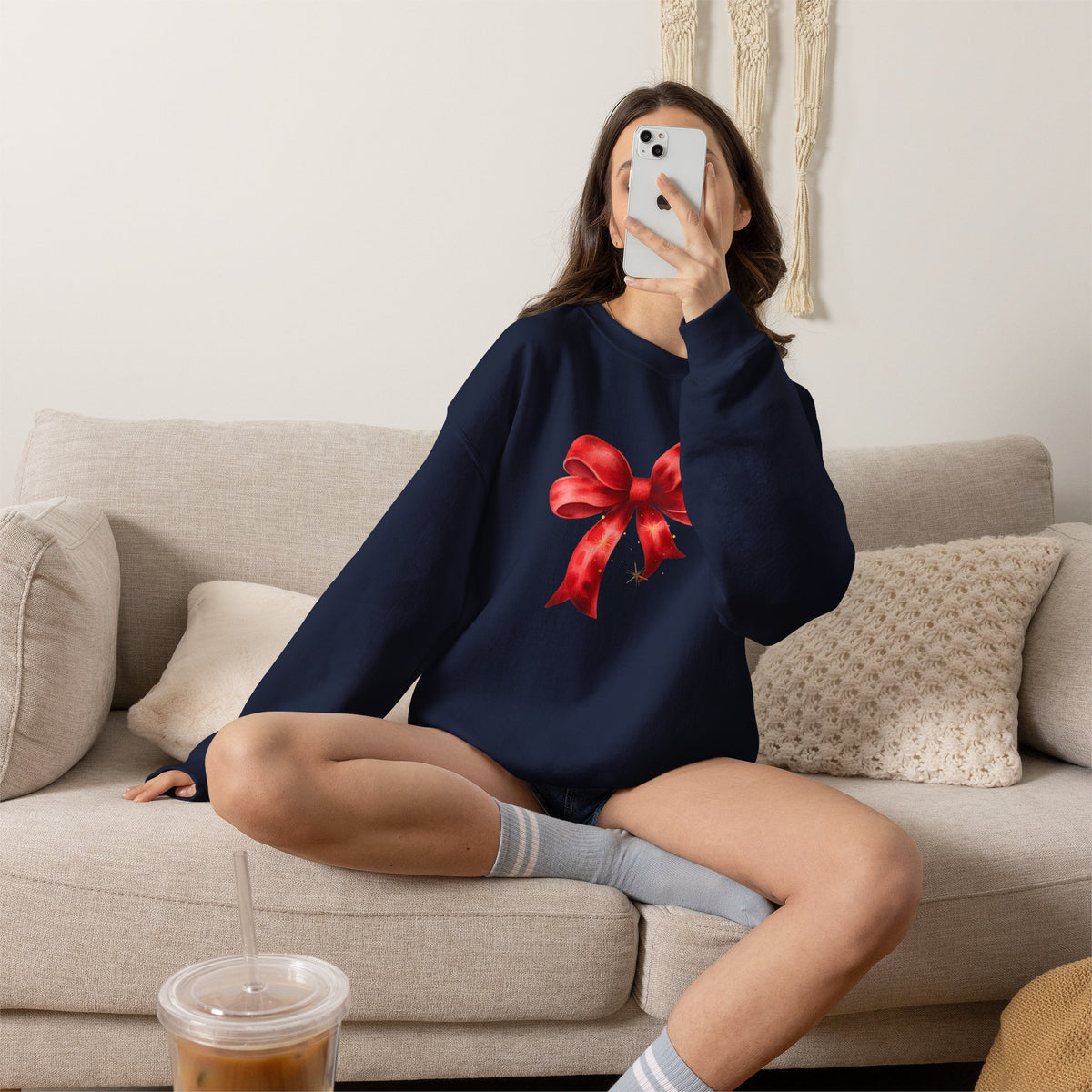 Red Ribbon Bow Crewneck Sweatshirt — Holiday Gift Sweatshirt