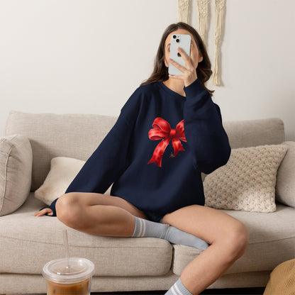 Red Ribbon Bow Crewneck Sweatshirt — Holiday Gift Sweatshirt