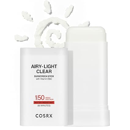 COSRX Airy-Light Clear Sunscreen Stick with Vitamin E&C SPF 50, 0.67 oz, 19g, Korean Suncreen Stick Suncare Sunblock, Lightweight, No White Cast, Water resistant, Oil Control Matte Sunscreen for Face