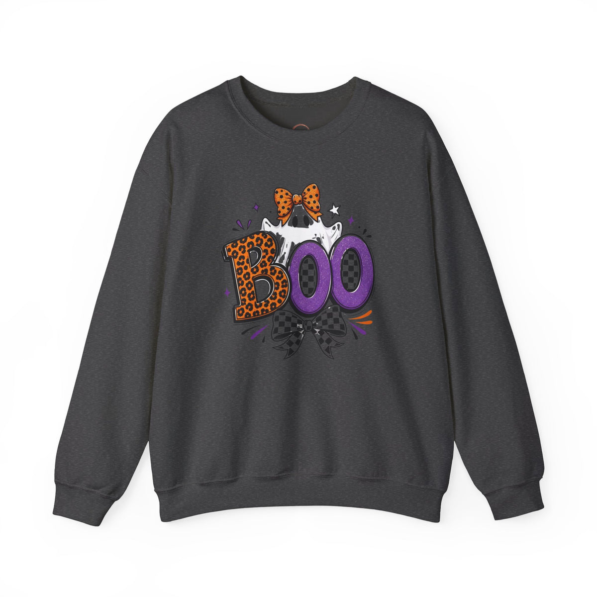 Boo Halloween Sweatshirt — Leopard & Purple Graphic Crewneck