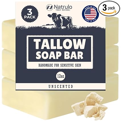 Beef Tallow Soap Bar – All Natural Grass Fed Tallow Soap Unscented – Moisturizing Face & Body Wash Great for Eczema, Dry, Itchy, Sensitive Skin – Handcrafted Bath Soap for Adults, Kids, Made in USA