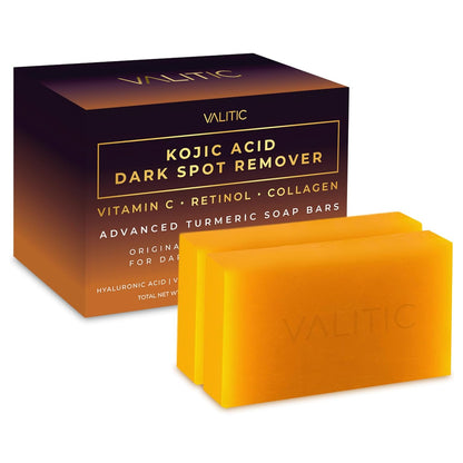 Kojic Acid Dark Spot Remover Soap Bars with Vitamin C, Retinol, Collagen, Turmeric - Original Japanese Complex Infused with Hyaluronic Acid, Vitamin E, Shea Butter, Castile Olive Oil (2 Pack)