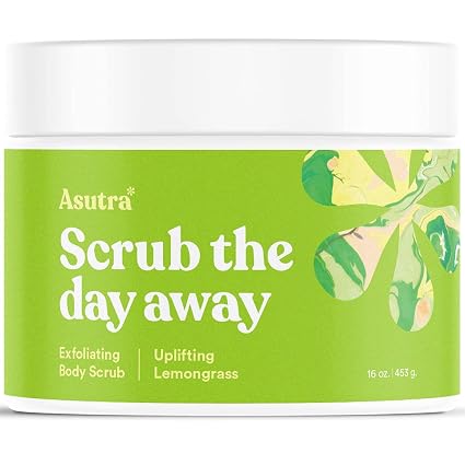 ASUTRA Dead Sea Salt Essential Oil Body Scrub Exfoliator (Uplifting Lemongrass)), 16 oz - Ultra Hydrating, Gentle, & Moisturizing - Coconut, Lemongrass, and Ylang Ylang Oils