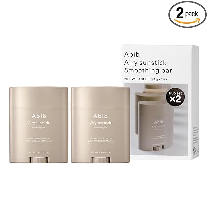 Abib Airy Sunstick Protection Bar DUO SPF50+ Broad Spectrum, Semi-Matte Sunscreen Stick for Oily & Combination Skin, No White Cast, Water-Resistant, Korean Sunscreen, 0.81 oz / 23 g, 2 Count