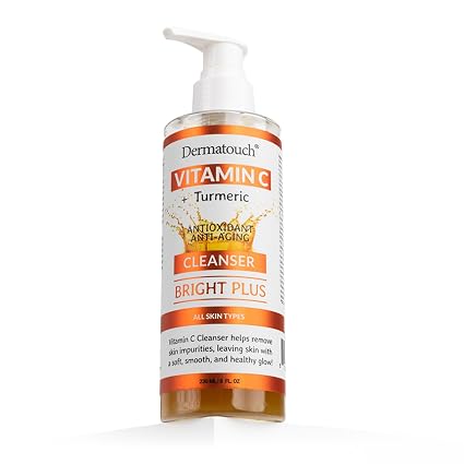 DERMATOUCH® Vitamin C Cleanser Water with Turmeric, Gentle Foaming Facial Cleanser for Daily Use, Helps Remove Impurities, All Skin Types, Made in USA, 8 Fl Oz