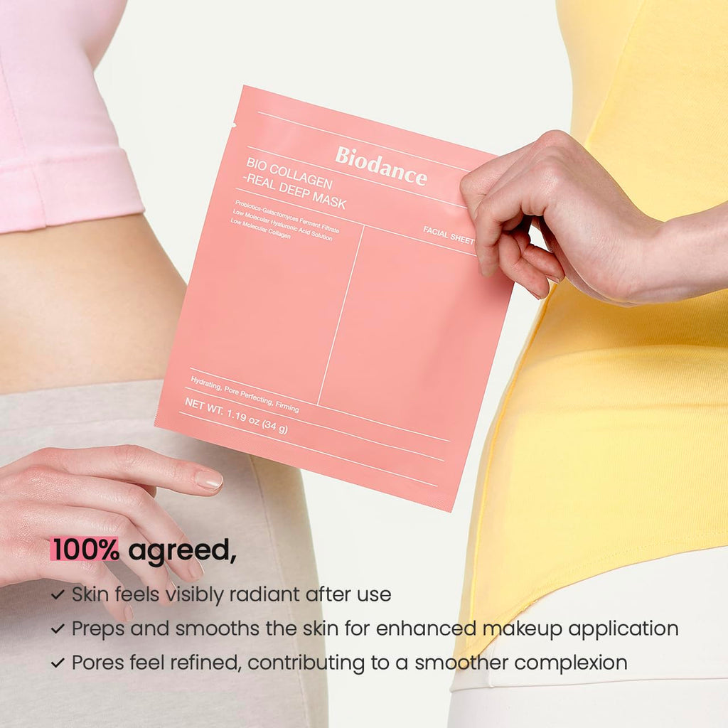 Collagen Real Deep Mask, Hydrating Overnight Hydrogel Mask, Pore Minimizing, Elasticity, Plumping Improvement, Korean Skincare, Stocking Stuffers for Teen Girls | 1.19oz(34g) x 4ea