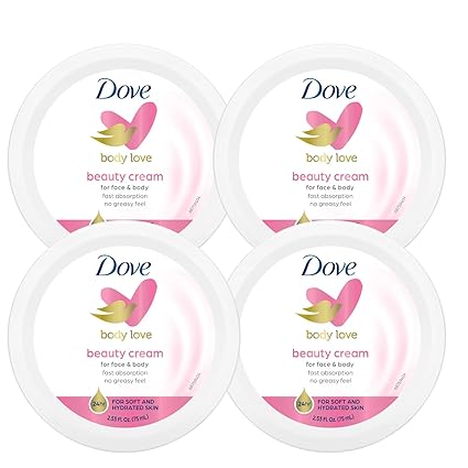 Dove Nourishing Body Care, Face, Hand, and Body Beauty Cream for Normal to Dry Skin Lotion for Women with 24-Hour Moisturization, 4-Pack, 2.53 Oz Each Jar