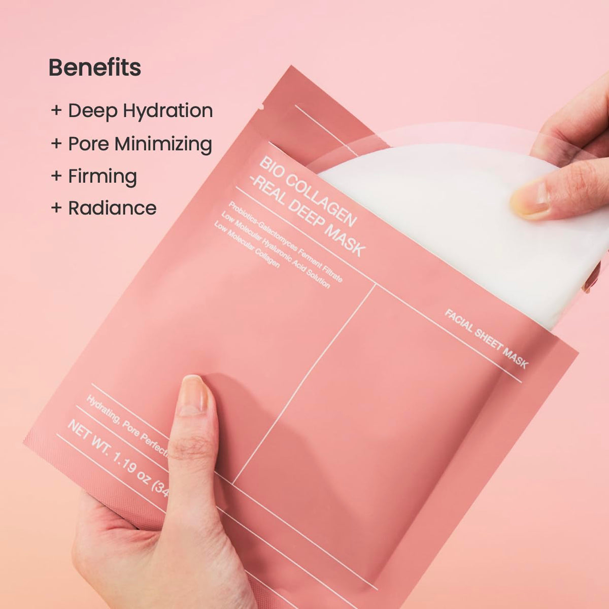 Collagen Real Deep Mask, Hydrating Overnight Hydrogel Mask, Pore Minimizing, Elasticity, Plumping Improvement, Korean Skincare, Stocking Stuffers for Teen Girls | 1.19oz(34g) x 4ea