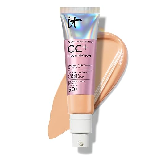 IT Cosmetics CC+ Cream Illumination SPF 50+ - Radiant Full Coverage Foundation Color Corrector, Hydrating Anti-Aging Serum, Hydrolyzed Collagen + Peptides, Normal to Dry & Mature Skin - 1.08 fl oz