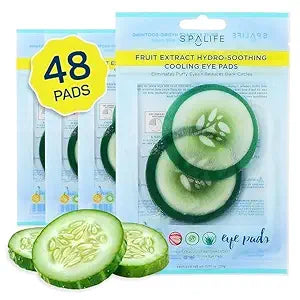 SpaLife Cooling Cucumber Eye Pads | Korean Dark Circles & Puffy Eyes Treatment | Nourishing Cucumber Eye Pads | Eye Mask for Puffy Eyes Daily Depuffing Eye Patches | 4 Packs of 12