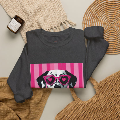 Dalmatian with Heart Sunglasses Sweatshirt — Cute Pink Pet Graphic Crewneck