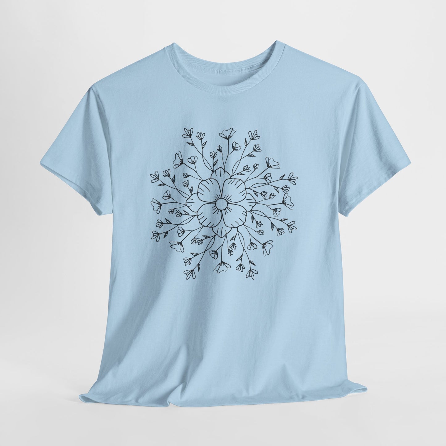 Floral Mandala Tee, Hand-Drawn Black Flower Graphic T-Shirt