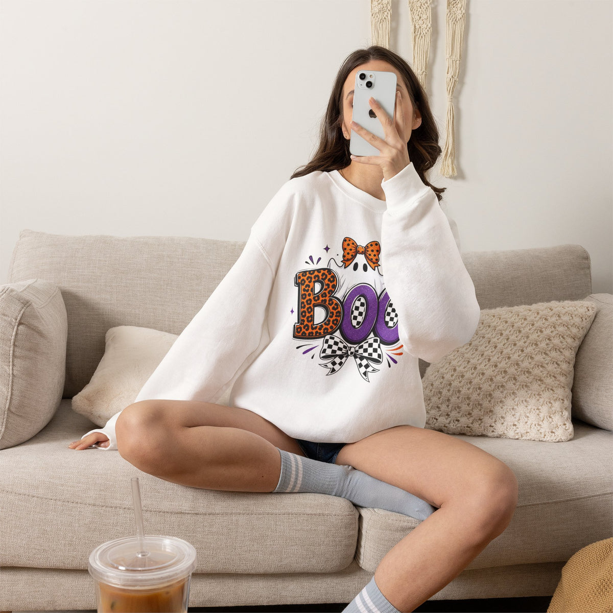 Boo Halloween Sweatshirt — Leopard & Purple Graphic Crewneck