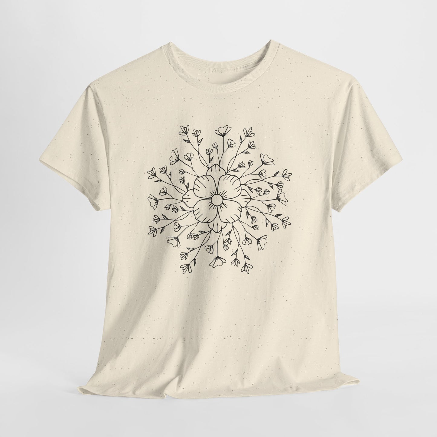 Floral Mandala Tee, Hand-Drawn Black Flower Graphic T-Shirt