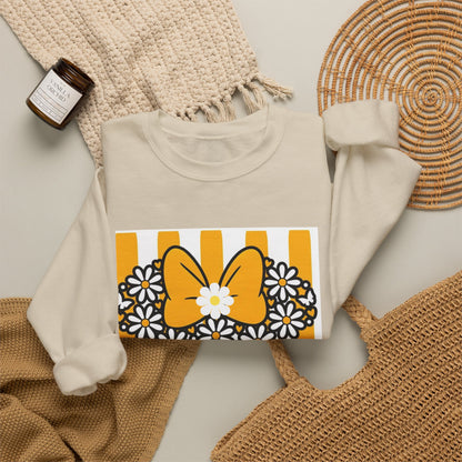 Floral Mouse Head Sweatshirt — Yellow Daisy Bow Crewneck