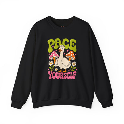 Peace Yourself Crewneck Sweatshirt — Retro Duck & Mushrooms Graphic