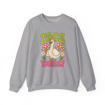 Peace Yourself Crewneck Sweatshirt — Retro Duck & Mushrooms Graphic