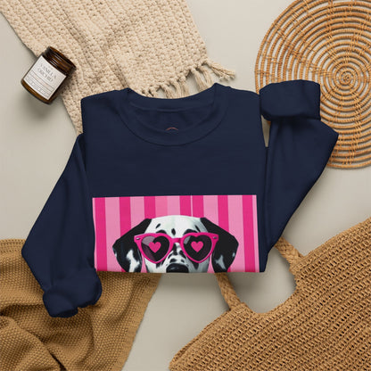 Dalmatian with Heart Sunglasses Sweatshirt — Cute Pink Pet Graphic Crewneck