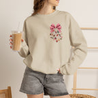 Crewneck Sweatshirt — Floral Heart Ornament with Pink Bow Holiday Design