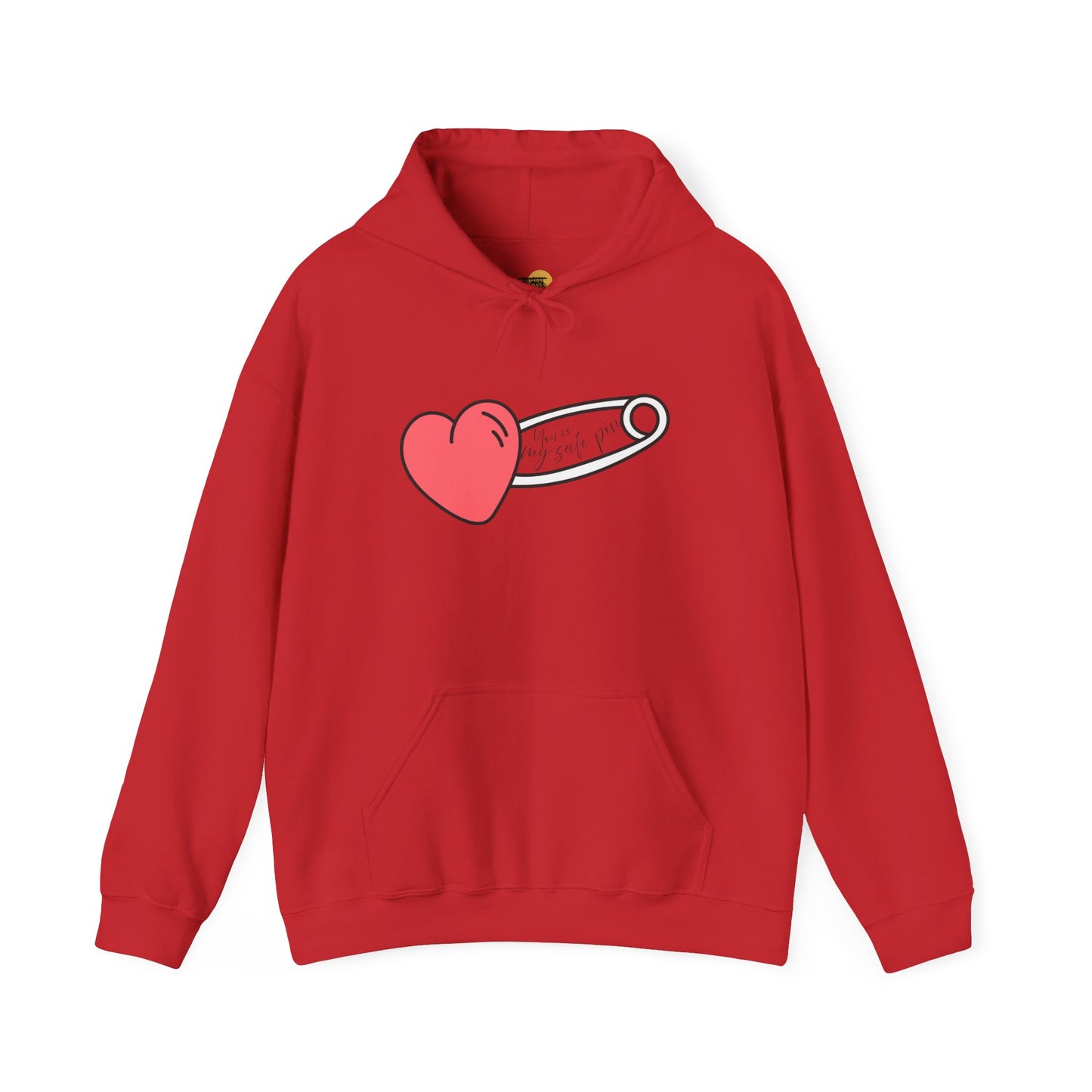 Heart Safety Pin Hoodie, Cozy Sweatshirt, Cute Gift for Her, Valentine's Day Apparel, Casual Streetwear
