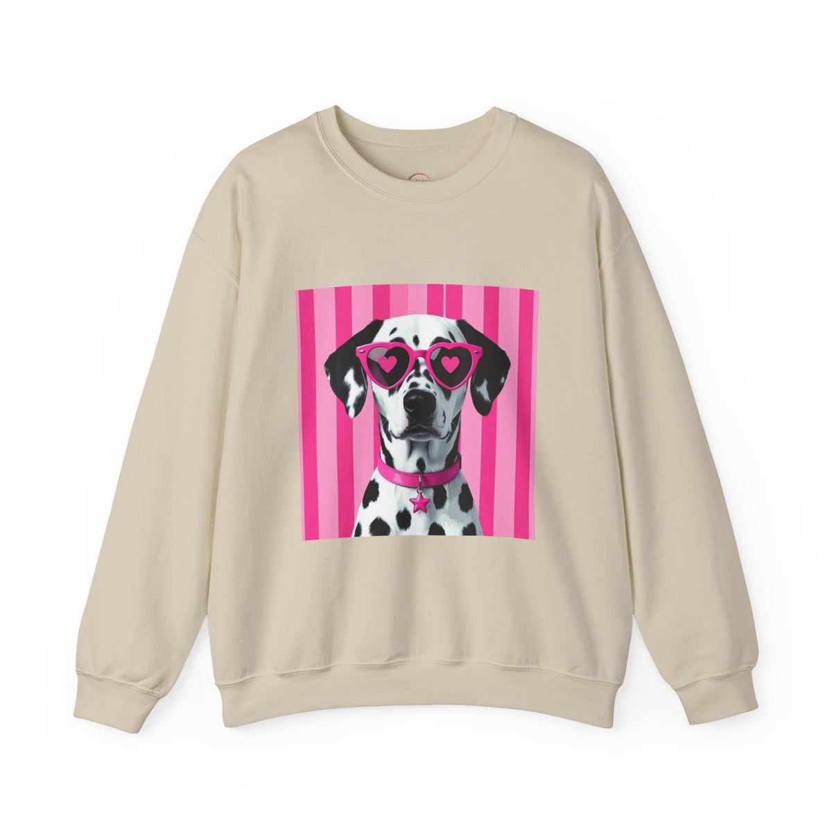 Dalmatian with Heart Sunglasses Sweatshirt — Cute Pink Pet Graphic Crewneck
