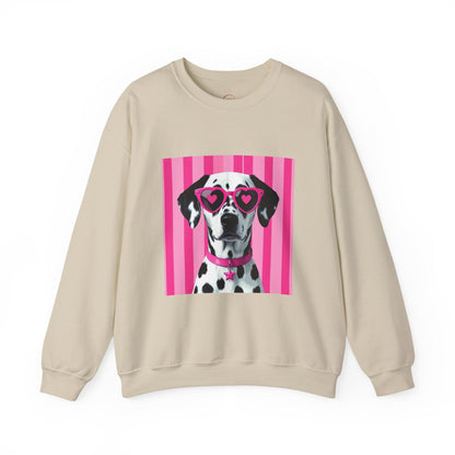 Dalmatian with Heart Sunglasses Sweatshirt — Cute Pink Pet Graphic Crewneck