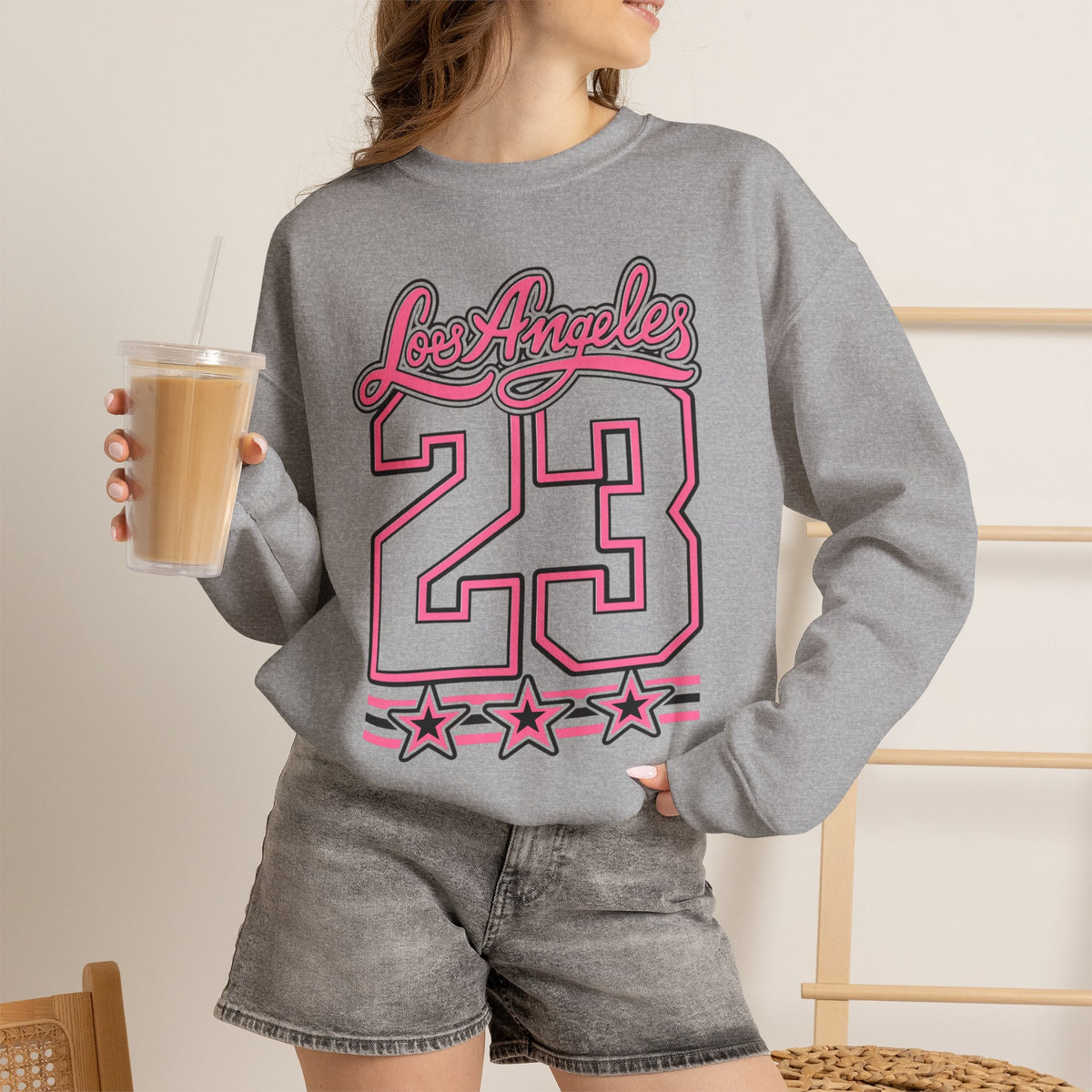 Los Angeles 23 Retro Crewneck Sweatshirt — Pink Varsity Style