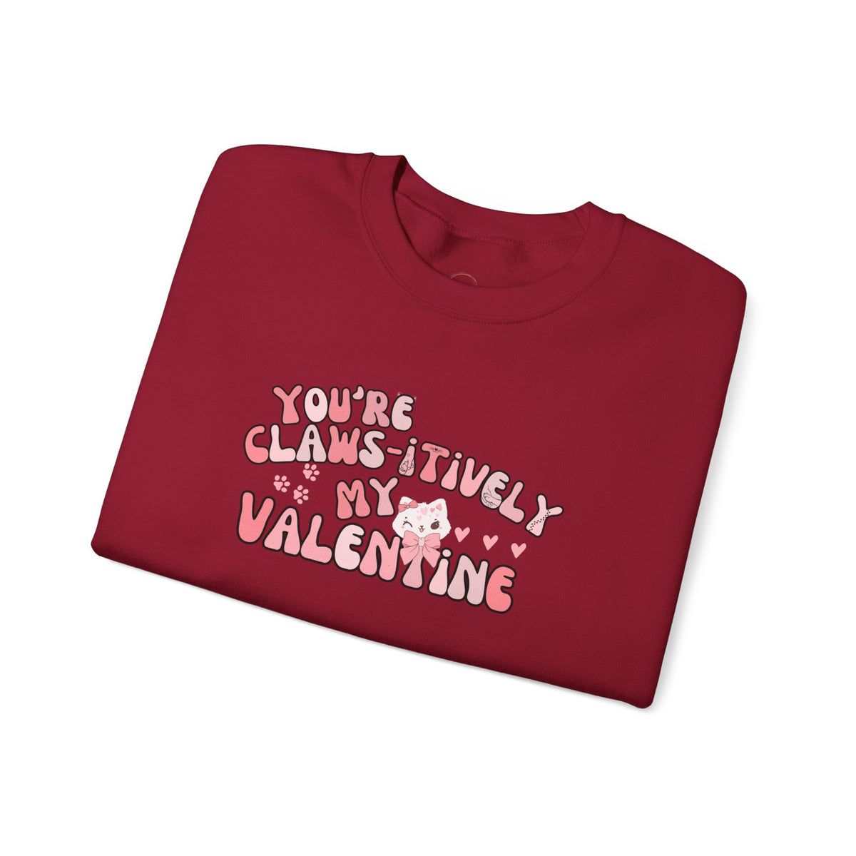 Cat Bow Valentine Unisex Sweatshirt, Claws-itively Adorable Gift, Funny Valentine's Day Jumper, Cute Kitty Lover Top, Heart Design Pullover,