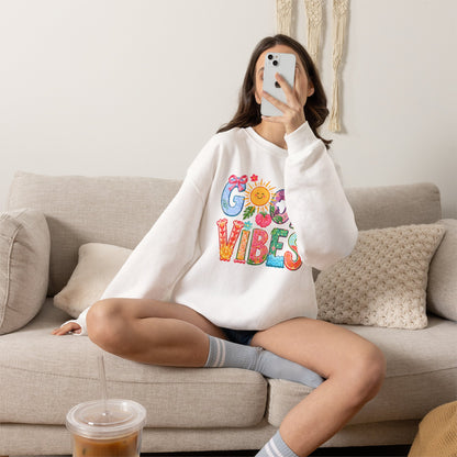 Good Vibes Floral Sweatshirt - Colorful Retro Sun Graphic Crewneck