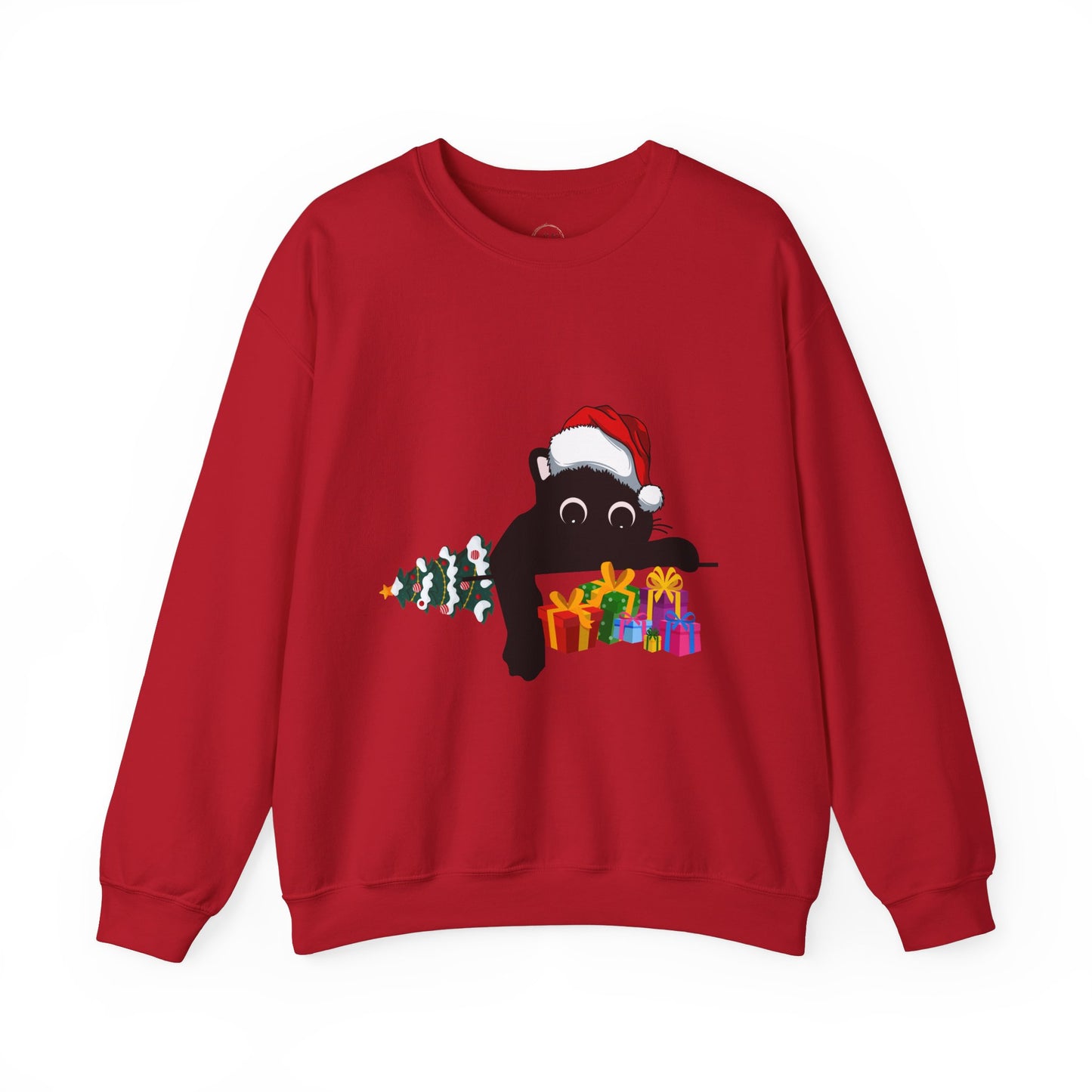 Christmas Cute Cat Sweatshirt Cat Lover Crew Neck Sweatshirt