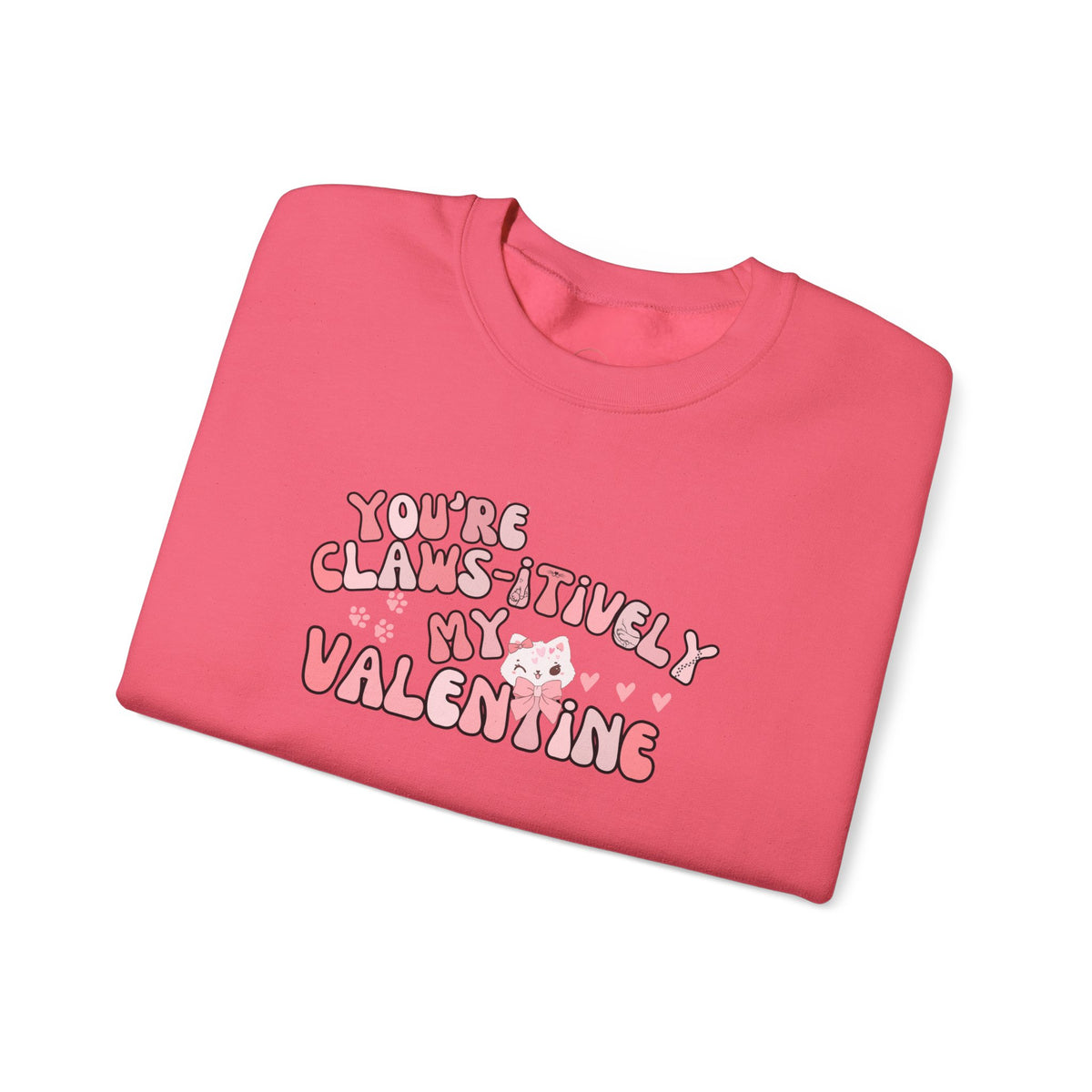 Cat Bow Valentine Unisex Sweatshirt, Claws-itively Adorable Gift, Funny Valentine's Day Jumper, Cute Kitty Lover Top, Heart Design Pullover,
