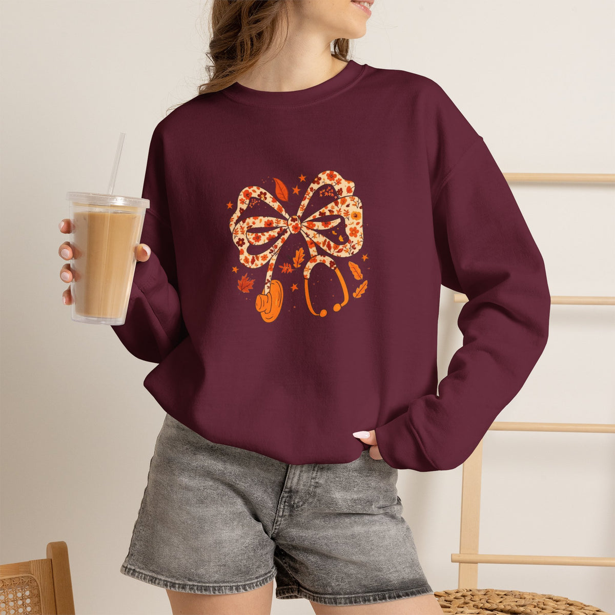 Leopard Bow Paw Print Crewneck Sweatshirt
