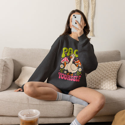 Peace Yourself Crewneck Sweatshirt — Retro Duck & Mushrooms Graphic