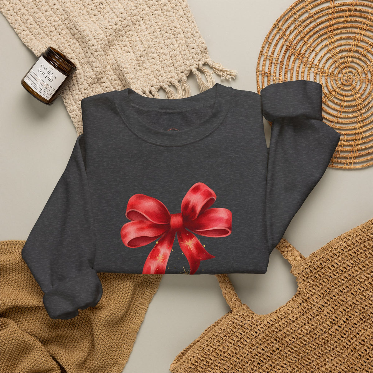 Red Ribbon Bow Crewneck Sweatshirt — Holiday Gift Sweatshirt