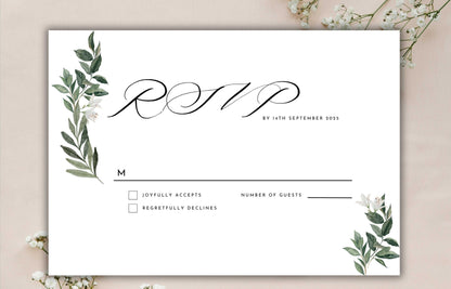 Wedding Invitation Bundle, RSVP Card, Green Sage Invitation, Wedding Menu Card Template, Details Editable, Menu Card, Wedding invite.WI70