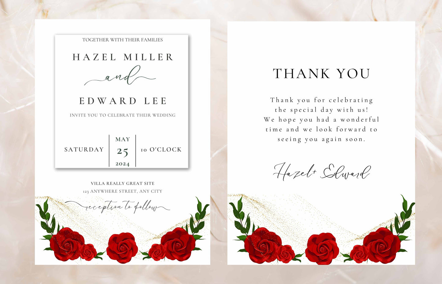 Red Rose Wedding Invitation set, Red Rose RSVP, Dark Red floral, Red Rose wedding Invitation, Details, Menu, Editable, Thank You Card. WIT62