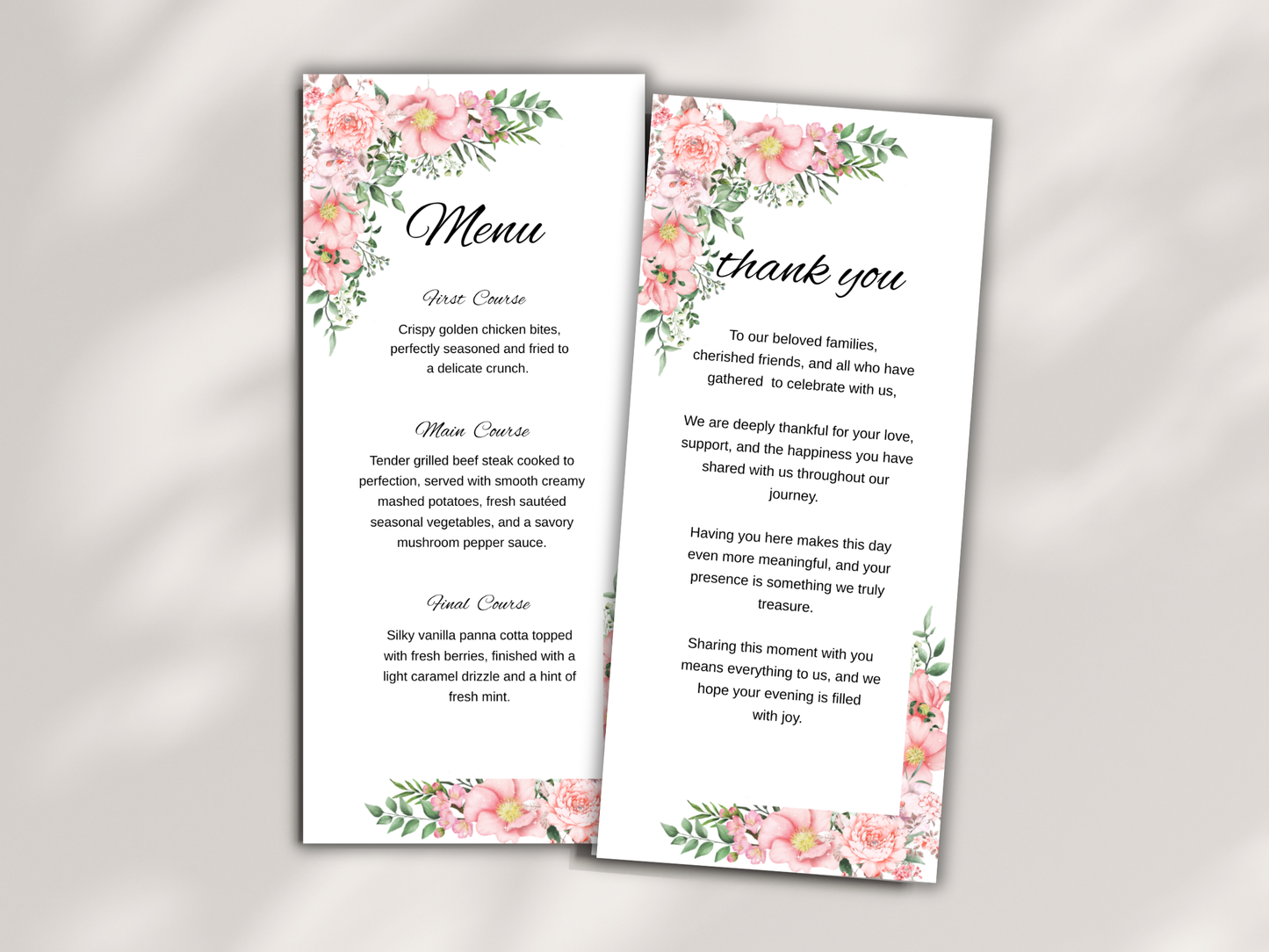 Wedding Thank you Card, Menu Card, Table Card. WI354