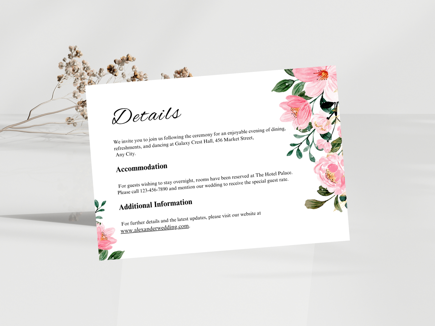 Wedding Invitation, Floral Menu, RSVP, Details Card, Bottle label MTC384