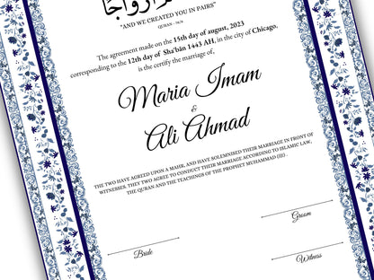 Nikkah Certificate Digital Download Personalized, Luxury  Nikkah Contract, Islamic Wedding Contract, Personalized Muslim Wedding Gift. 147