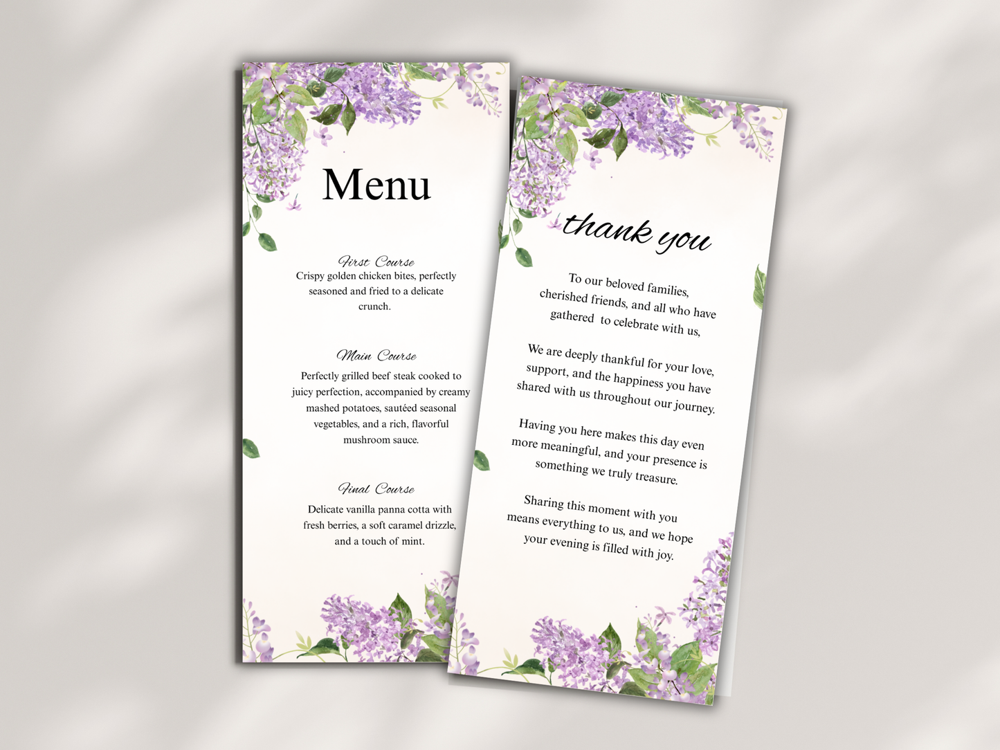 Wedding Thank you Card, Menu Card, Table Card. WI346