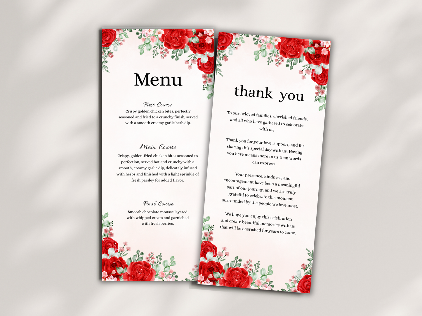 Wedding Thank you Card, Menu Card, Table Card. WI371