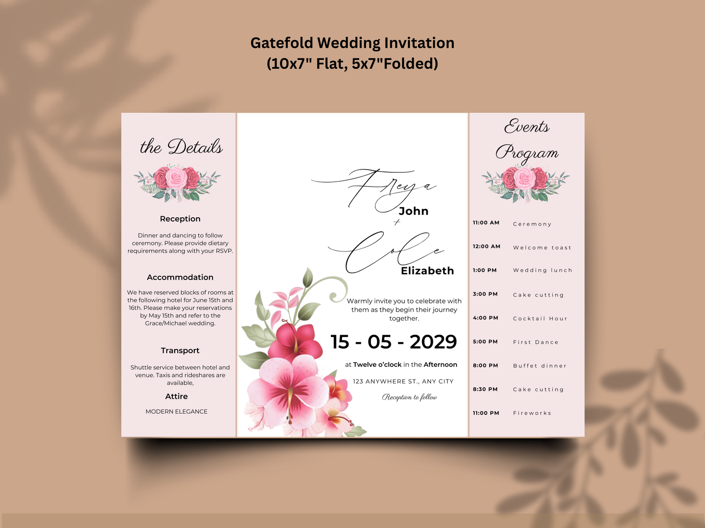 Editable Wedding Invitation Template | Floral Gatefold Design | Modern Elegant Canva Invite | Printable Wedding Set. WI184