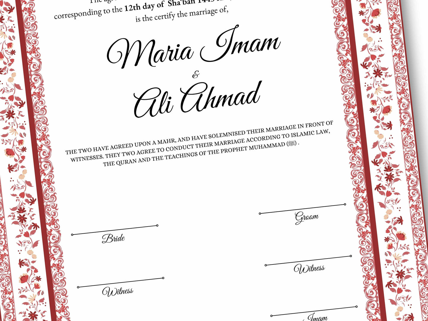 Nikkah Certificate Digital Download Personalized, Luxury Nikkah Contract, Islamic Wedding Contract, Personalized Muslim Wedding Gift. 149